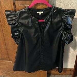 Jodifl faux leather ruffle sleeve top